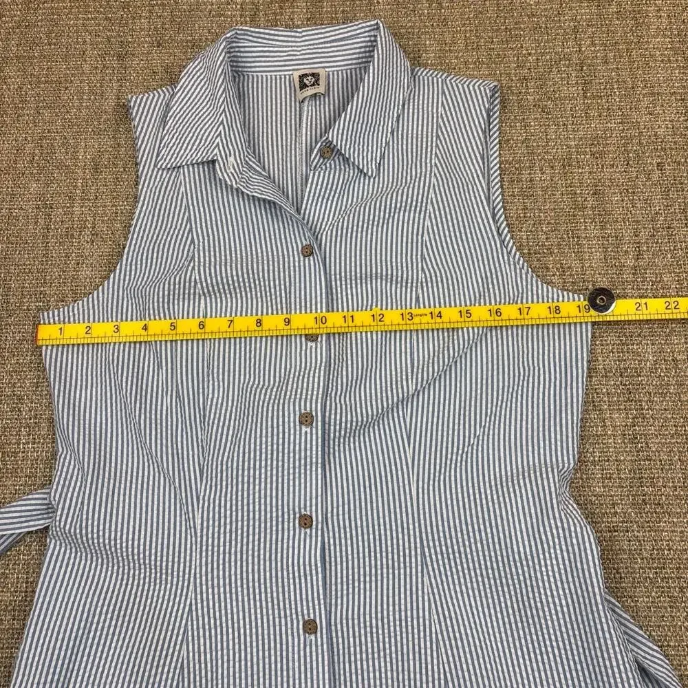 ๐ Anne Klein | Seersucker Midi Shirtdress | No Tag ~Size 8-10 | Blue & White - Picture 8 of 10
